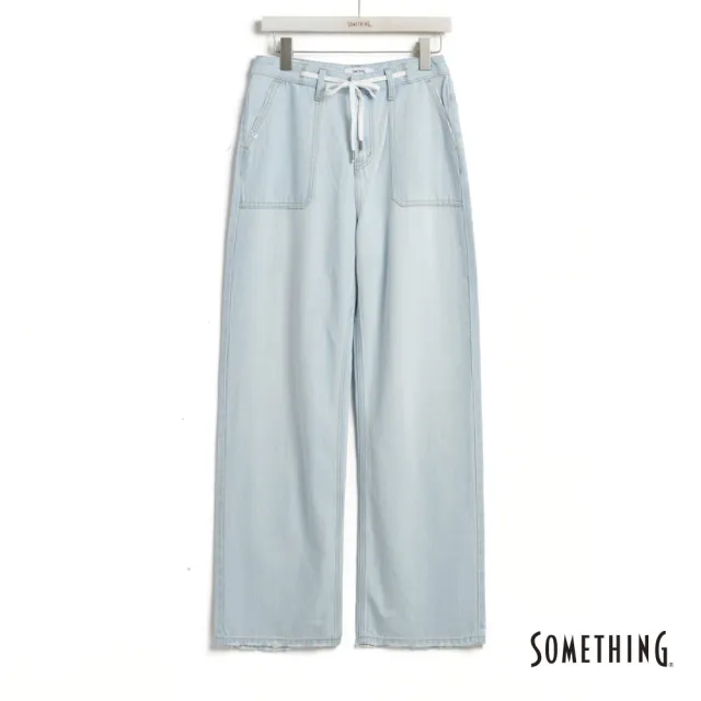 【SOMETHING】女裝 萊賽爾貼袋寬直筒褲(漂淺藍)