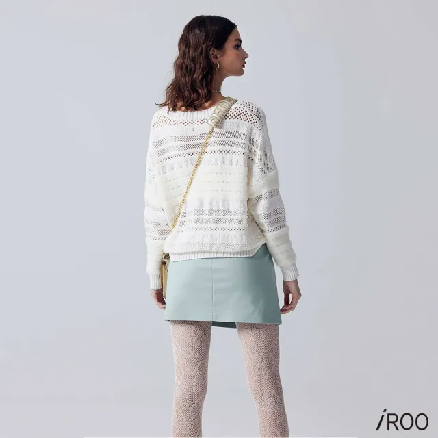 【iROO】貝殼刺繡鑲邊短裙