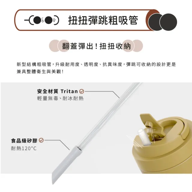 【WOKY 沃廚】2入 渾圓杯 鈦陶瓷款770ml-附彈跳跟矽膠吸管(隨行杯/吸管杯/飲料杯/保溫杯/保溫瓶)