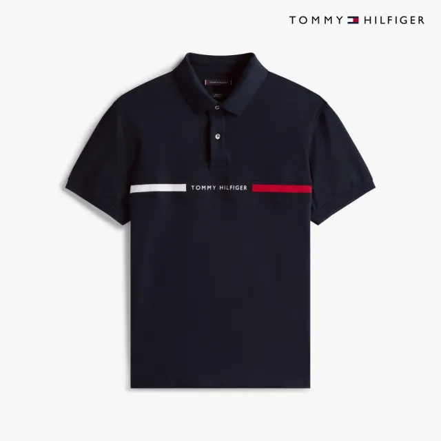 【TOMMY HILFIGER】官方旗艦館Hilfiger 胸前拼接常規版型 Polo 衫_藍色