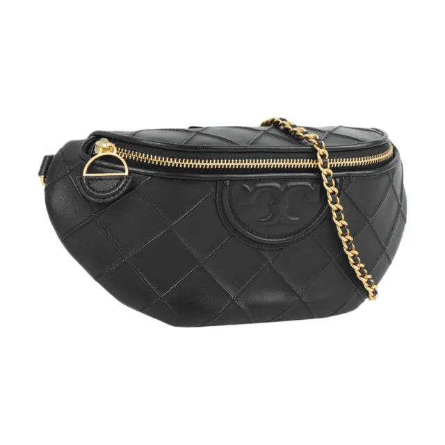 【TORY BURCH】Fleming 納帕皮革拉鍊腰包(黑色)