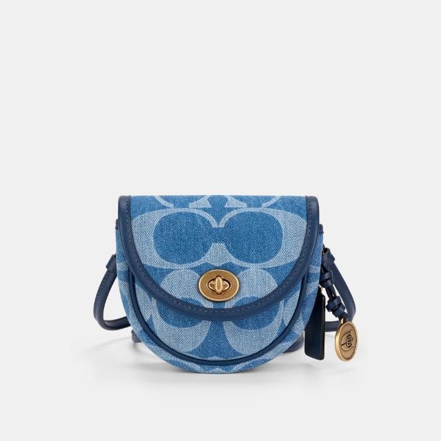 【COACH】蔻馳官方直營 COACH CLOT 經典 SIGNATURE 丹寧布迷你斜背包-B4/深藍色色 混合色(CDP78)