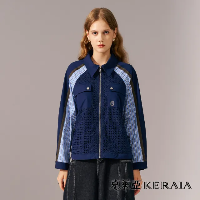 【KERAIA 克萊亞】乘風悠游孔洞條紋外套