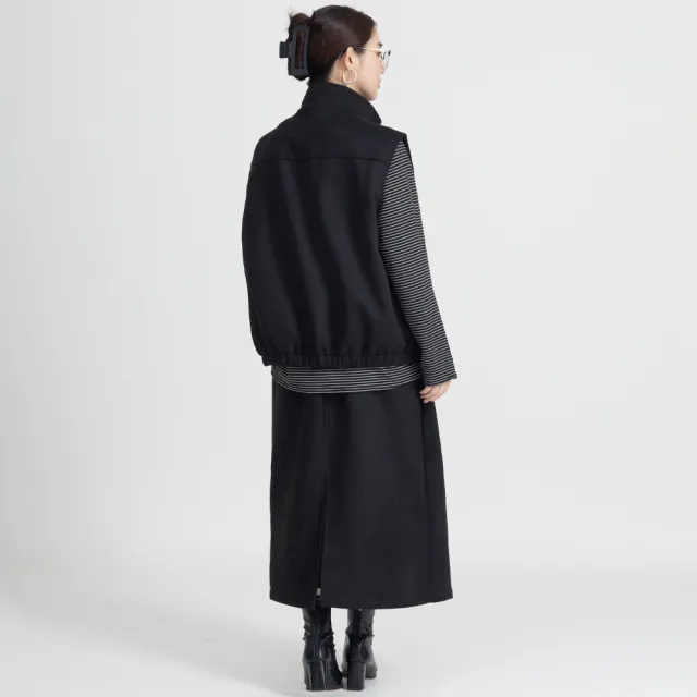 【M：MINb】麂皮背心條紋長袖T恤兩件組(黑色/中大尺碼女裝/XL女裝/女裝/肉肉女穿搭/長袖/T恤)