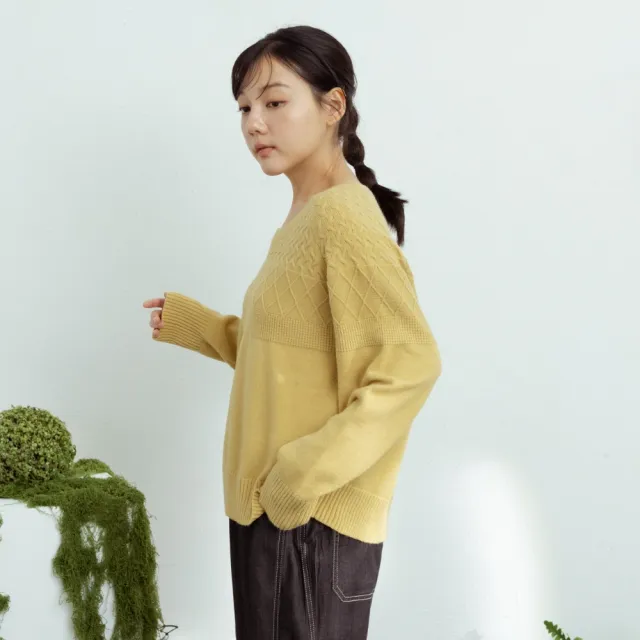 【MOSS CLUB】親膚立體編織紋拉克蘭袖針織上衣(藍 卡 黃/魅力商品)