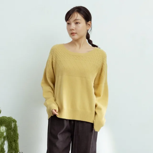 【MOSS CLUB】親膚立體編織紋拉克蘭袖針織上衣(藍 卡 黃/魅力商品)