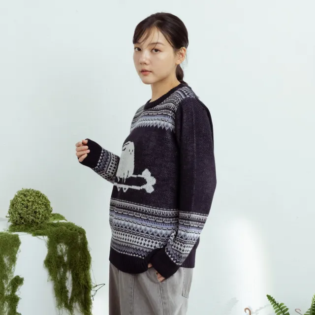 【MOSS CLUB】復古滑板兔圖騰針織上衣(藍 杏/魅力商品)