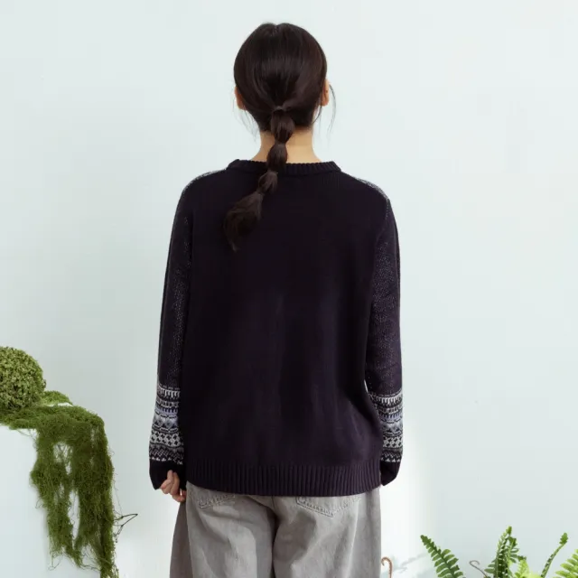 【MOSS CLUB】復古滑板兔圖騰針織上衣(藍 杏/魅力商品)