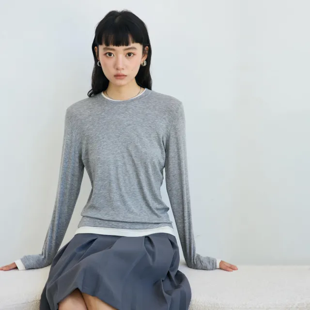【BODYAIR】輕暖假兩件細緻羊毛天絲上衣(打底.長袖.內搭.T恤.保暖.CASUAL)