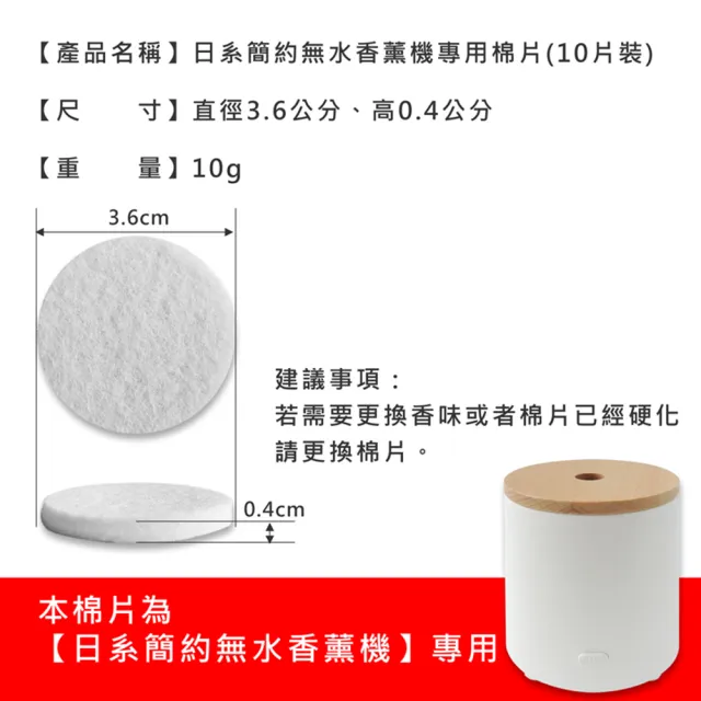 【LIFE SHOP】日系簡約無水香薰機專用棉片(10片裝)