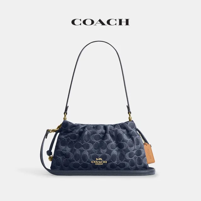 【COACH】蔻馳官方直營 FAYE 經典SIGNATURE丹寧布單肩手袋 單肩包 拉繩包 斜背包-2色任選(CDE45/CDB93)