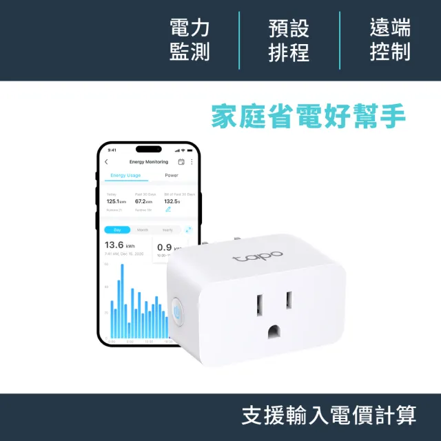 【TP-Link】智慧插座 遠端控制 過載保護 安全認證 電力監控 支援Matter(Tapo P110M)