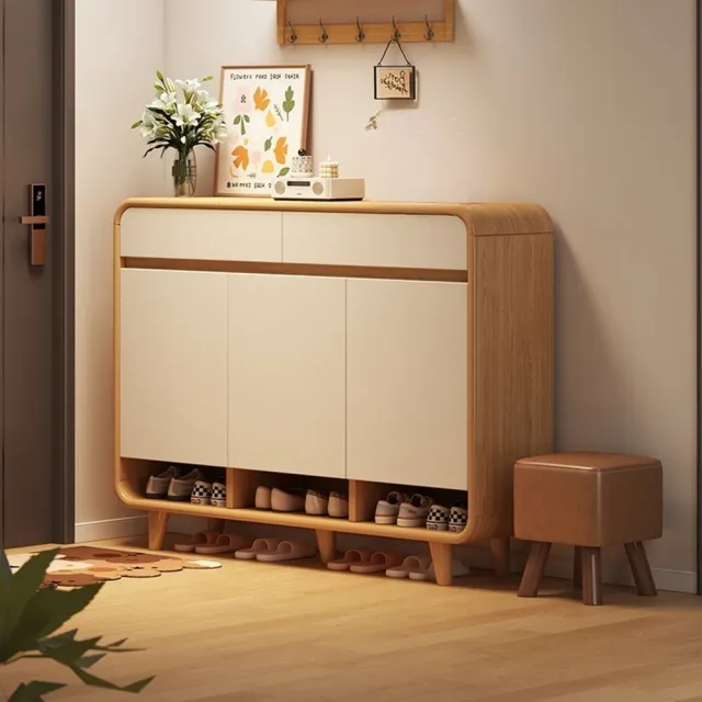 【Quality 聚家】原木風大容量鞋櫃 120cm長 開放收納門廳簡約儲物櫃   靜音鉸鏈/層板可拆/大容量