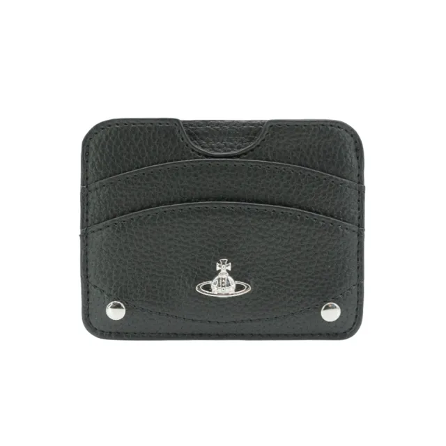 【Vivienne Westwood】荔枝皮星球銀logo單面三卡卡夾(黑)