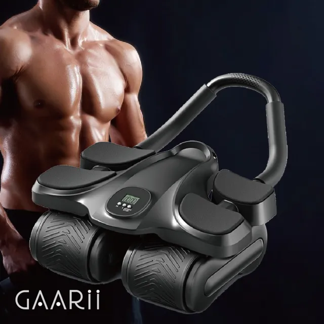 【GAARii】自動回彈 四輪健腹輪 健身 健腹 擴胸 練腹肌神器捲腹收腹男健身肘撐式 滾輪 健腹輪(黑色)