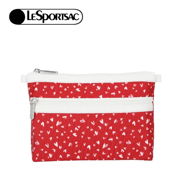 【Lesportsac】Cosmetic Clutch 雙層拉鍊化妝包 收納袋 盥洗包 女包(愛心點點)