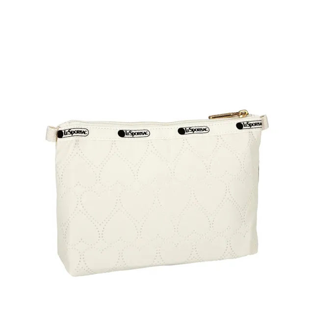 【Lesportsac】Cosmetic Clutch 雙層拉鍊化妝包 收納袋 盥洗包 女包(米白愛心壓紋)