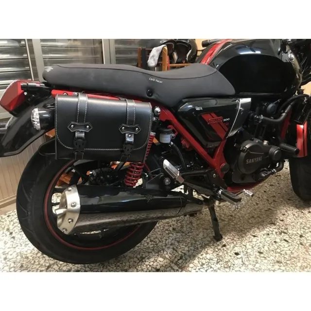 【Supamoto】MG85―雙皮帶扁圓包 (皮革圓筒包/車頭包/復古檔車改裝/側包/側箱/車尾包/加掛包包)