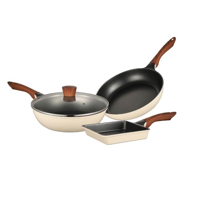 【Queen Chef】韓國Light Plus 鈦合金鑄造不沾鍋三鍋 28CM 4件組(炒鍋+平底鍋+蓋+玉子燒 交換禮物)