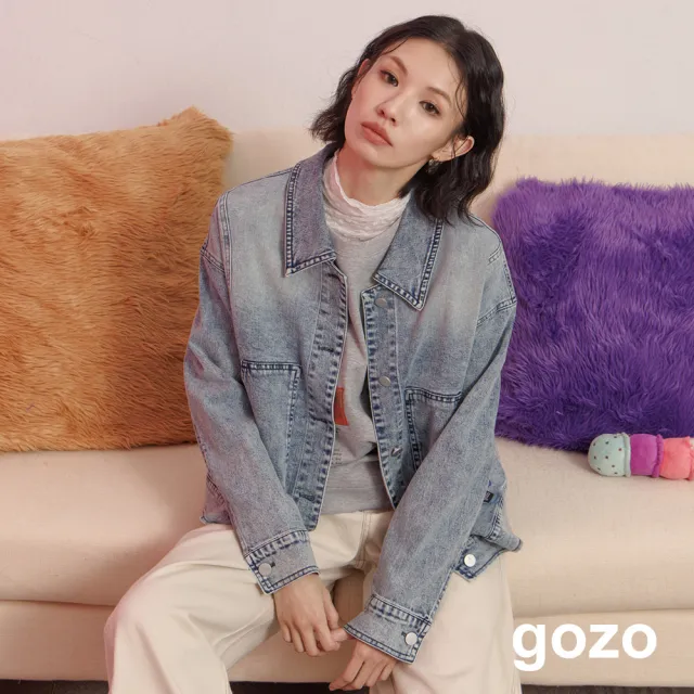 【gozo】復古刷色肩線剪裁牛仔外套(兩色)
