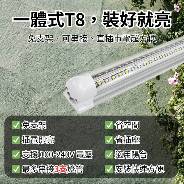 【JIUNPEY 君沛】2入組 T8一體式V型植物燈管 3呎50W 全光譜(植物生長燈)