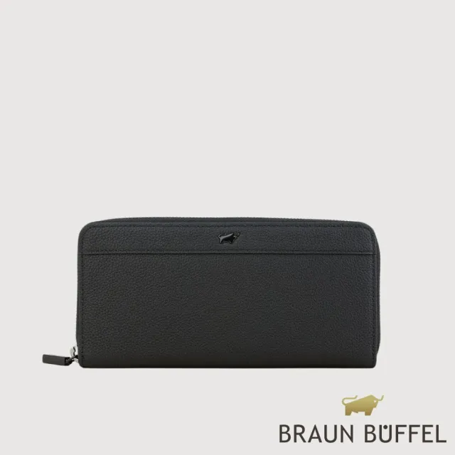 【BRAUN BUFFEL 德國小金牛】蓋蓓 13卡拉鍊長夾-黑色/麥色/杏色(BF874-602-BK/BRA/HM) 錢包送禮推薦