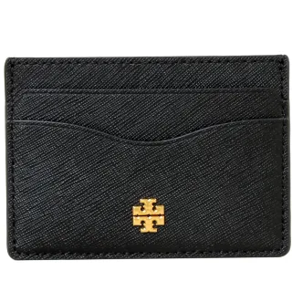 【TORY BURCH】EMERSON 經典立體LOGO防刮皮革多夾層名片夾(黑)