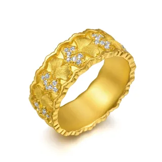 【點睛品】典雅銀杏 鑽石黃金戒指(男戒)