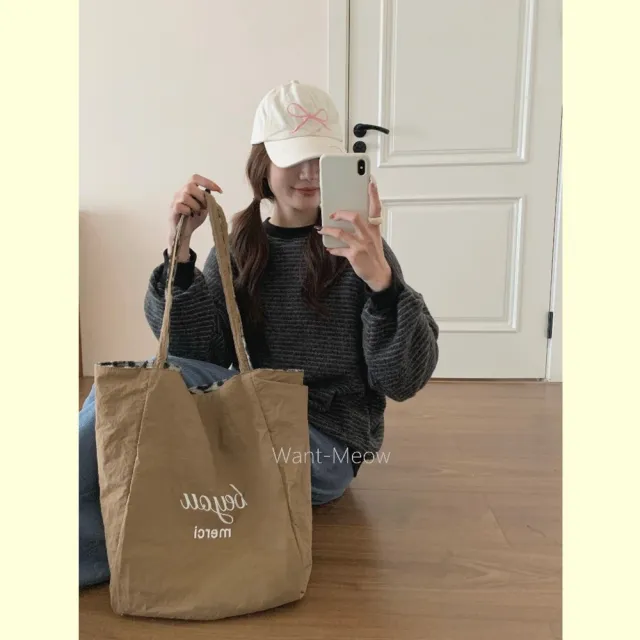 【Want-Meow】氣質日系網美都在搭配的氣質可放A4兩面豹紋手提包手提袋托特包