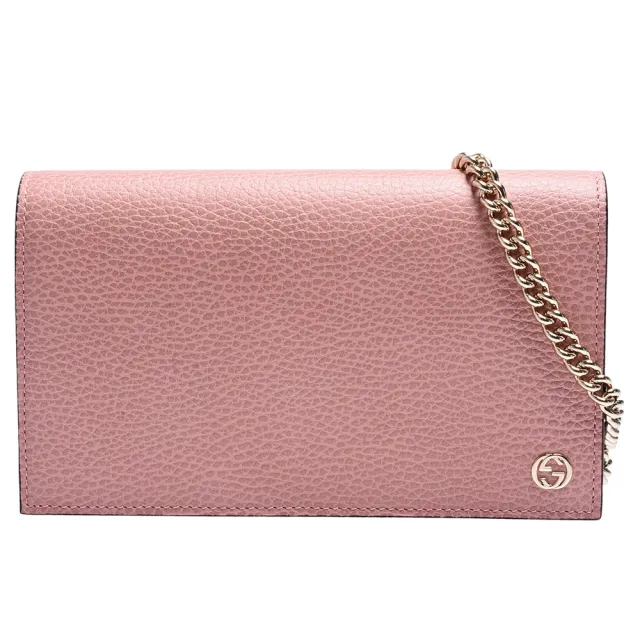 【GUCCI 古馳】GG Marmont小牛皮金屬雙G LOGO手拿/斜背包(粉)