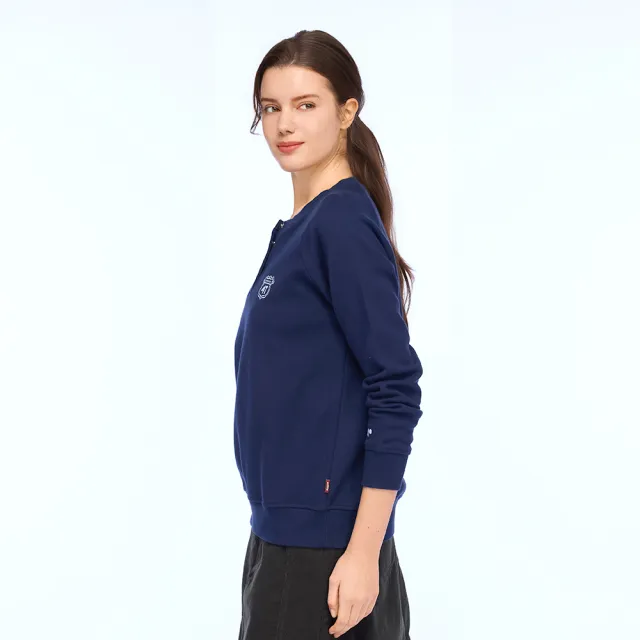 【JEEP】女裝 徽章造型半開襟長袖大學T(藍色)