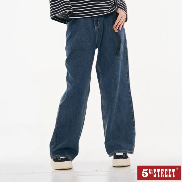 【5th STREET】雙11 女裝 長褲 牛仔褲 直筒褲 深藍(917164)