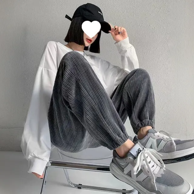 【D.studio】韓版加絨加厚高腰束腳寬褲 褲子 休閒褲 高腰褲 直筒褲 黑褲 發熱褲 保暖褲 秋冬女裝P302