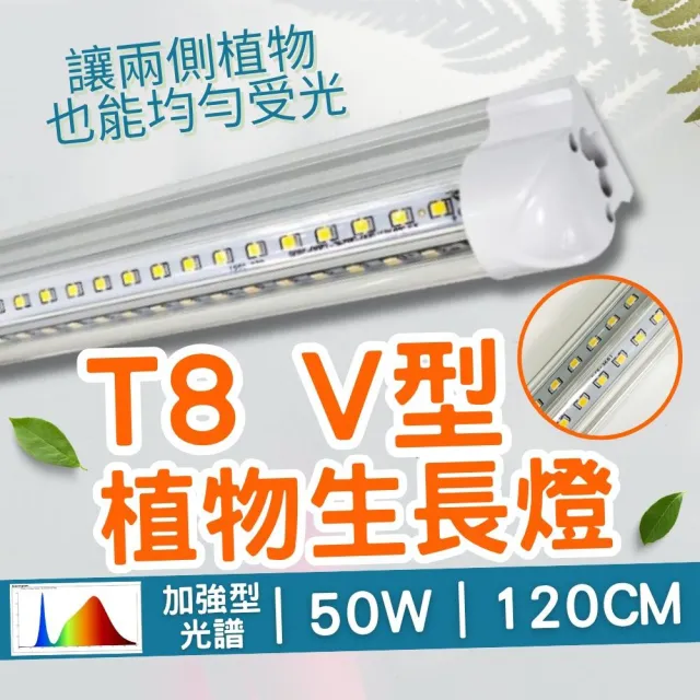 【JIUNPEY 君沛】2入組 T8一體式V型植物燈管 4呎50W 加強型光譜(植物生長燈)