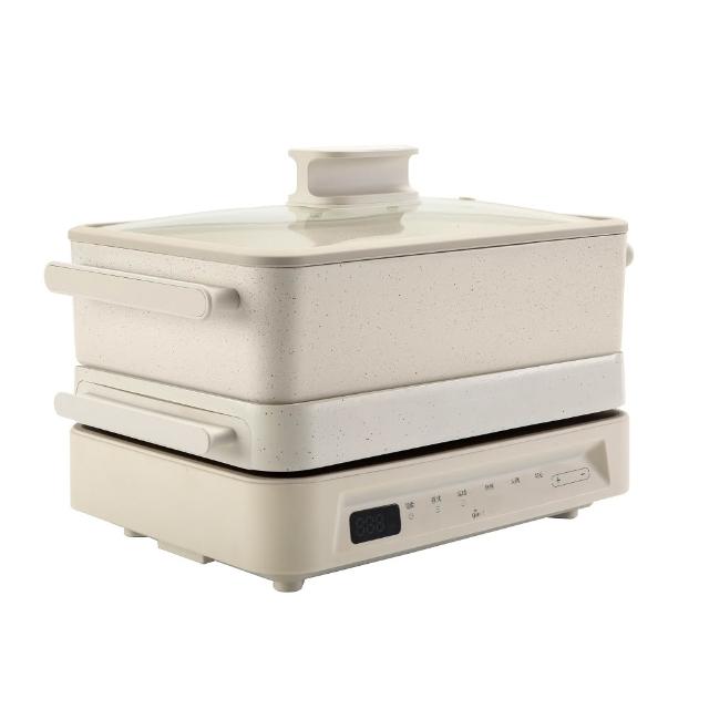 【Giaretti珈樂堤】多功能陶瓷不挑鍋料理盤+韓國不沾鍋五件組(GT-MFM11+GT-HWP05-W)