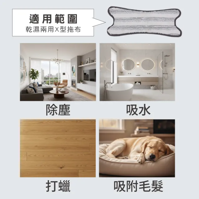 【百鈴】易秒擰免沾手X型加大平板拖把-乾濕兩用X型拖布-12片(需搭配易秒擰免沾手X型加大平板拖把)