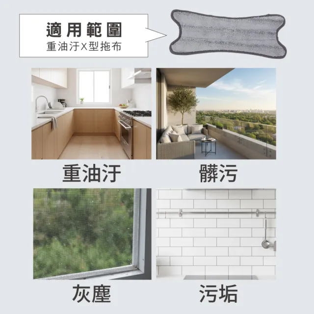 【百鈴】易秒擰免沾手X型豪華平板拖把-重油汙X型拖布-12片(需搭配易秒擰免沾手X型豪華平板拖把)