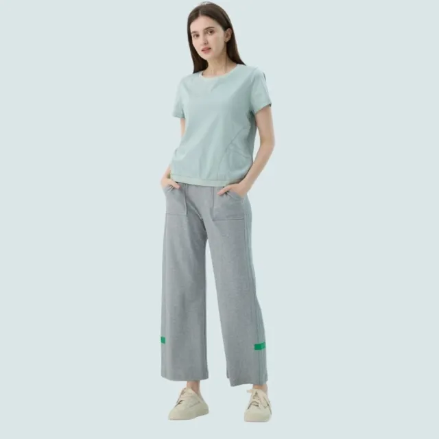 【Qiruo 奇若名品】棉質 寬鬆緊 灰色休閒褲2523C
