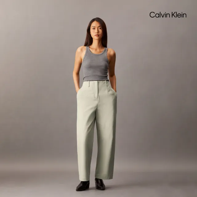 【CALVIN KLEIN】官方旗艦館CK 棉質斜紋寬鬆長褲_綠色