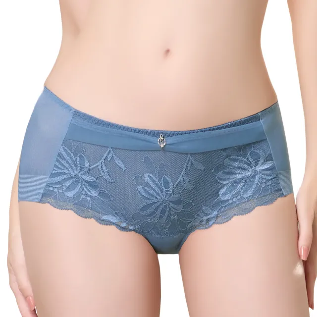 【Swear 思薇爾】撩波巴黎之春系列M-XL涼感無痕蕾絲中低腰平口女內褲(鈷藍色)