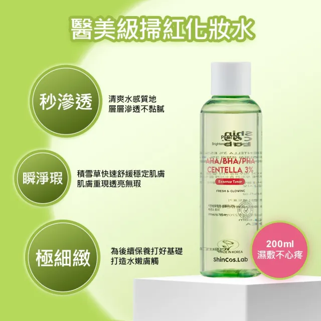 【ShinCos.Lab】韓國積雪草3%舒緩化妝水200ml*2入(針對瑕疵泛紅肌設計)