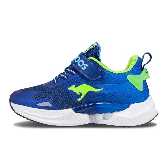 【KangaROOS】超輕量慢跑鞋 童鞋 中大童 運動鞋 防潑水 魔鬼氈 TRITIUM 藍 KK41506