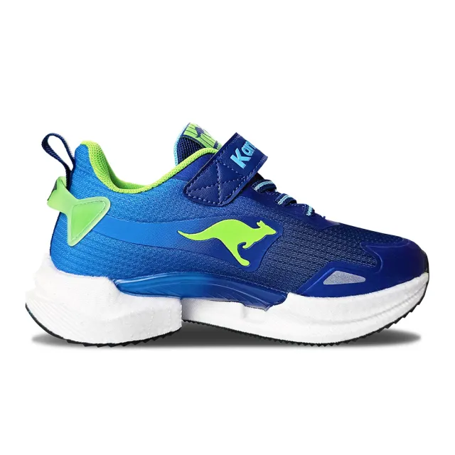 【KangaROOS】超輕量慢跑鞋 童鞋 中大童 運動鞋 防潑水 魔鬼氈 TRITIUM 藍 KK41506