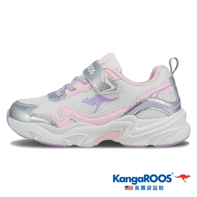 【KangaROOS】休閒鞋 童鞋 中大童 運動鞋 老爹鞋 魔鬼氈 WAVY 白/粉 KK41813
