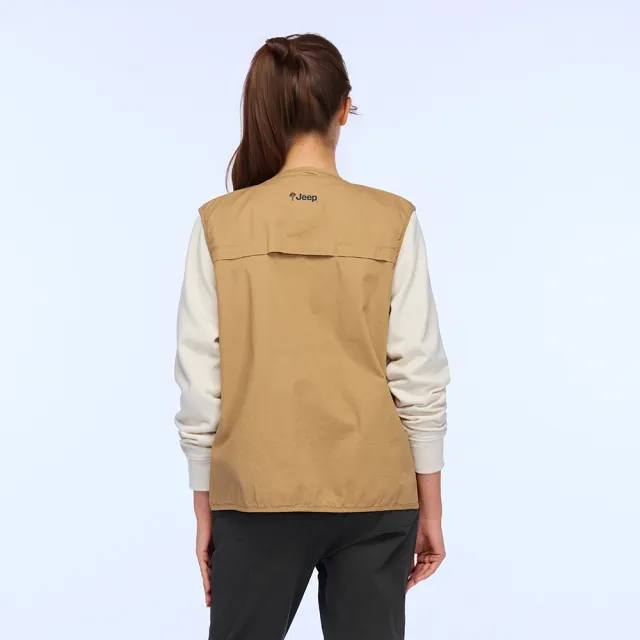 【JEEP】女裝潮流酷感百搭工裝背心(土黃色)