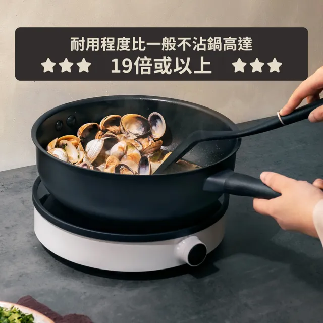 【MEYER 美亞】全黑陽極陶瓷 深炒鍋24cm 不沾鍋 鎧甲系列(IH/電磁爐適用/鍋深8cm)