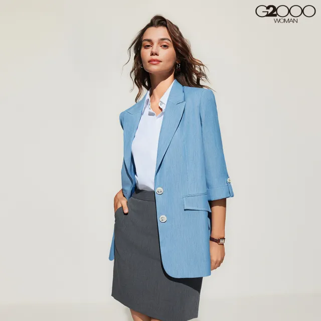 【G2000】女款 時尚反摺袖西裝式外套-牛仔藍(5121169675) 面試 職場 通勤穿搭