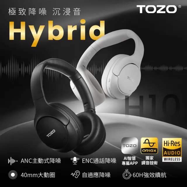 【TOZO】H10 Hi-Res降噪無線AI輔助藍芽耳罩式耳機(chatGPT/智慧錄音/EQ調節/ANC/原廠公司貨)