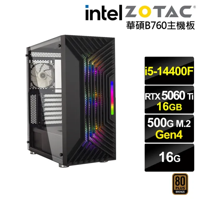 NVIDIA】i5十核GeForce RTX 5060 Ti 16G{BHCM61L11}電競電腦(i5-14400F