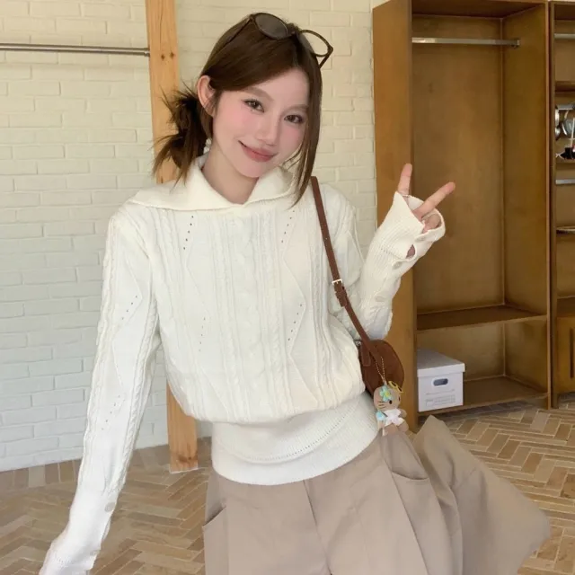 【AS 梨卡】女裝 毛衣 針織 上衣 翻領毛衣 麻花毛衣 秋冬毛衣 圓領針織 顯瘦針織 ES043